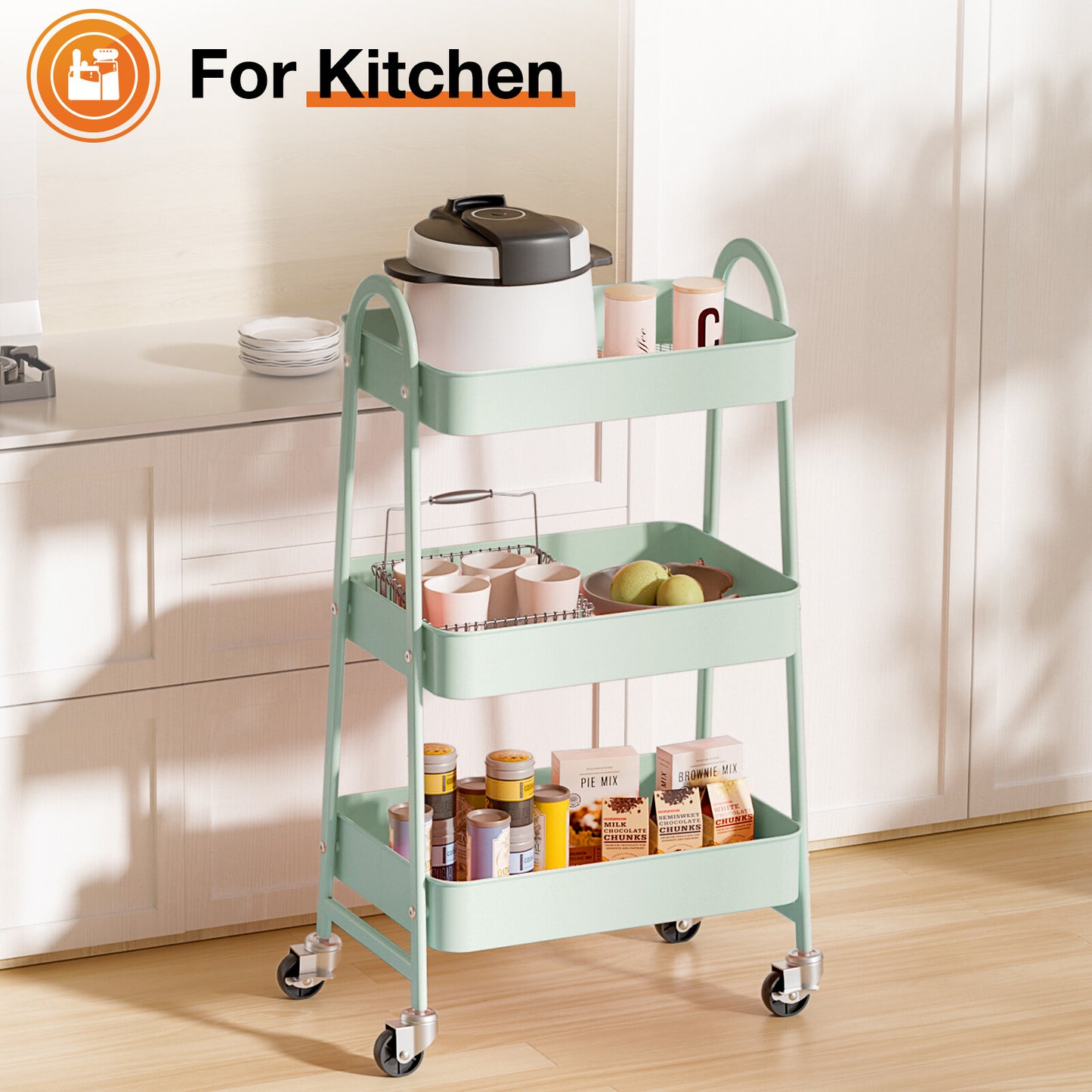 3-Tier Small Rolling Metal Storage Organizer Mobile Utility Cart Kitchen Cart