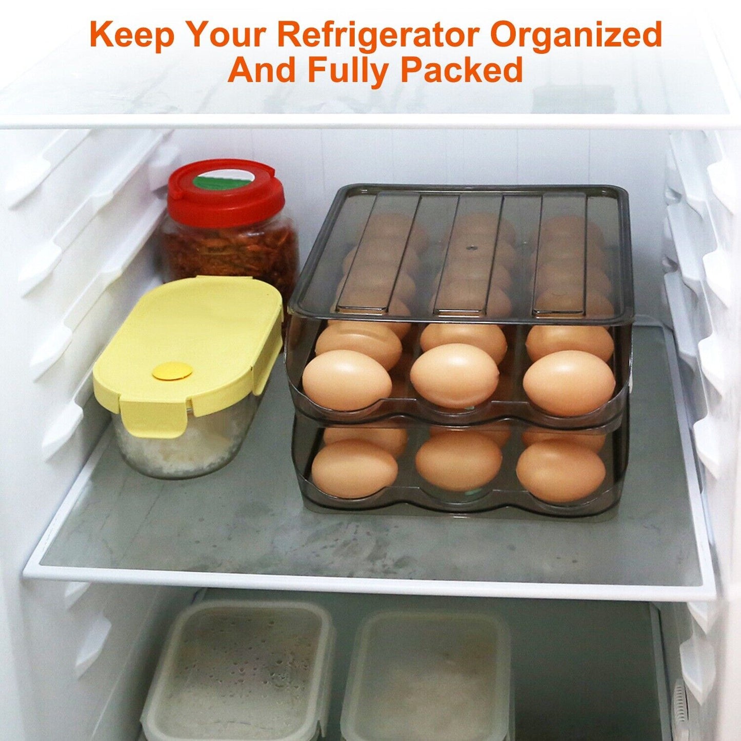 2-Layer Automatic Rolling Egg Holder Storage Box for Fridge Egg Container Tray