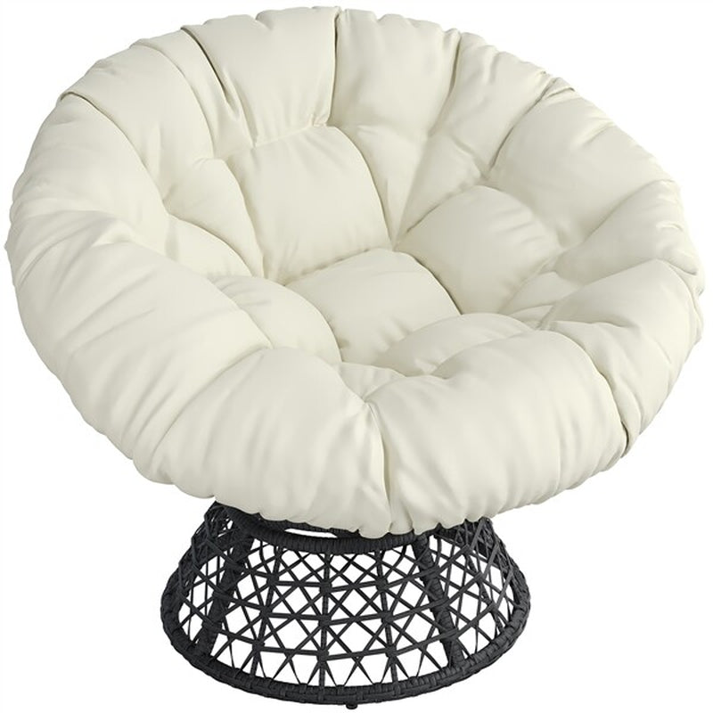 360° Ergonomic Swivel Wicker Papasan Chair with Thick Tufted Cushions for Garden