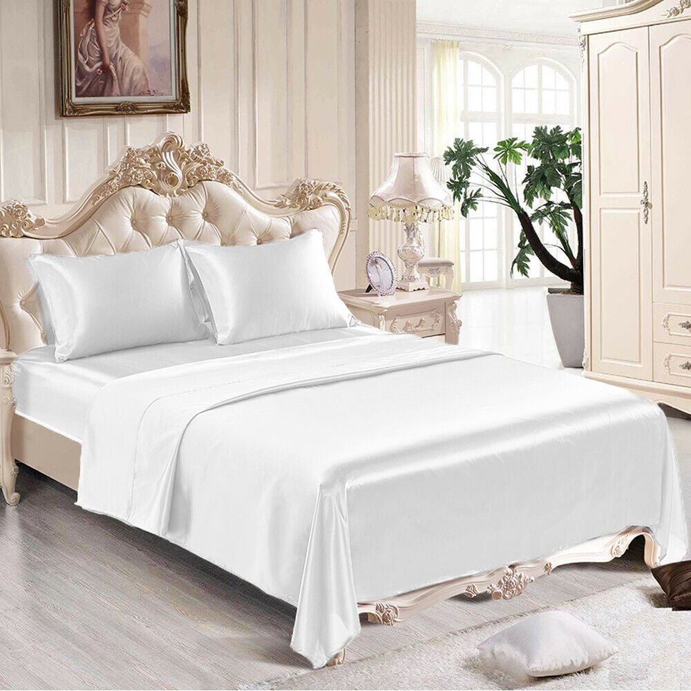 4-Piece Satin Silk Sheet Set - Luxury Wrinkle-Resistant Deep Pocket Bed Sheets, Soft & Breathable