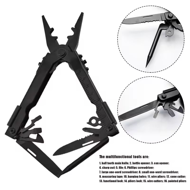 13 In1 Outdoor Survival Multi Tool Plier Compact Pocket Stainless Steel Plier