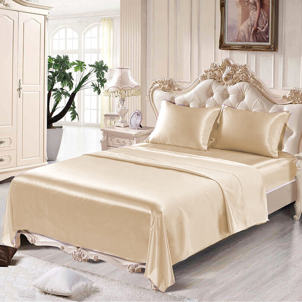 4-Piece Satin Silk Sheet Set - Luxury Wrinkle-Resistant Deep Pocket Bed Sheets, Soft & Breathable