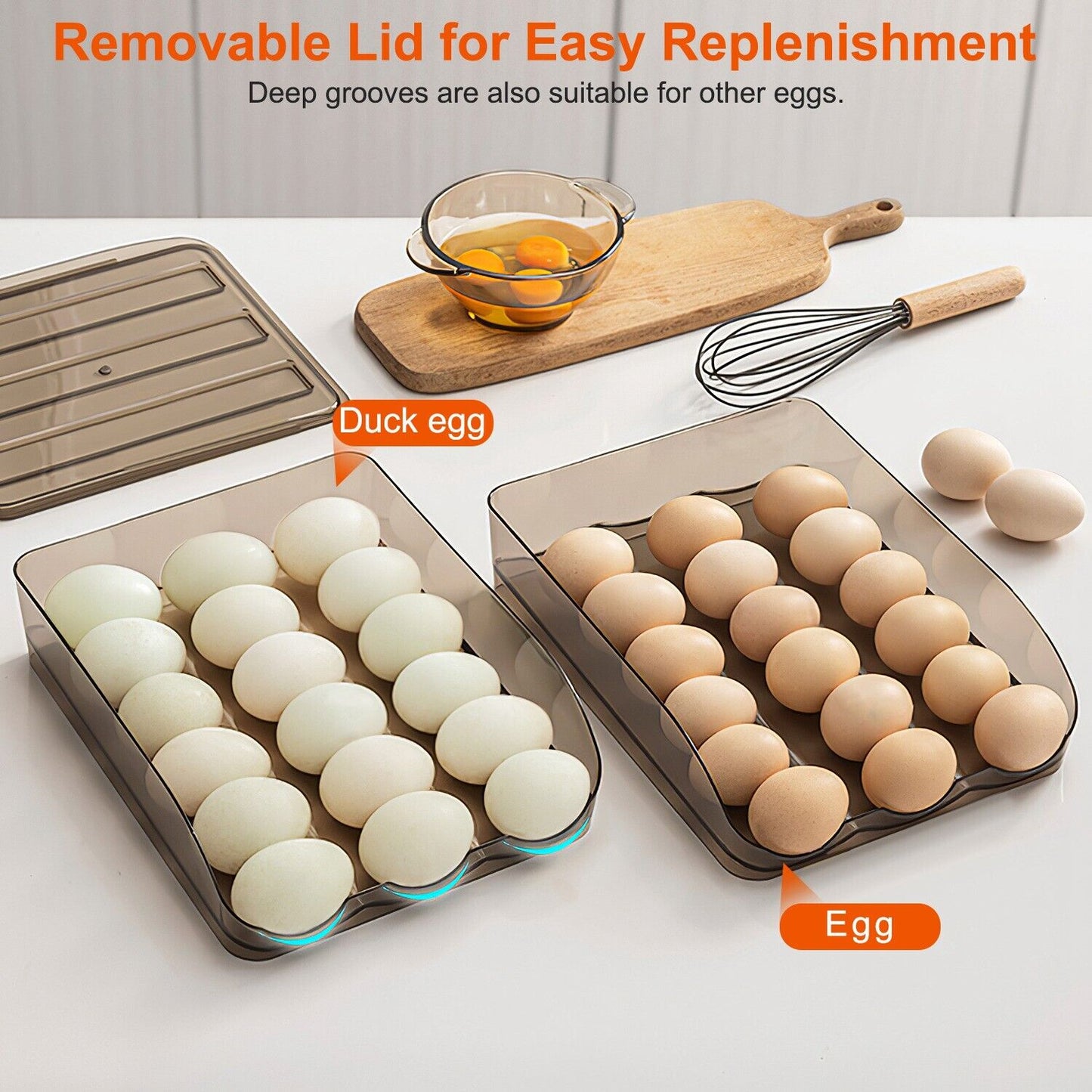 2-Layer Automatic Rolling Egg Holder Storage Box for Fridge Egg Container Tray