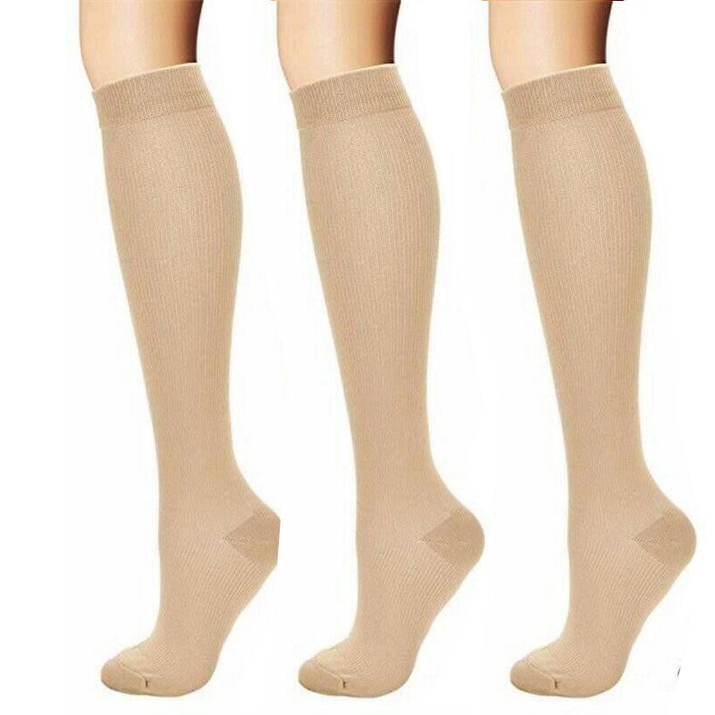 6 Pairs Support Socks Firm Compression Hose Opaque Knee High Wide Calf Stockings