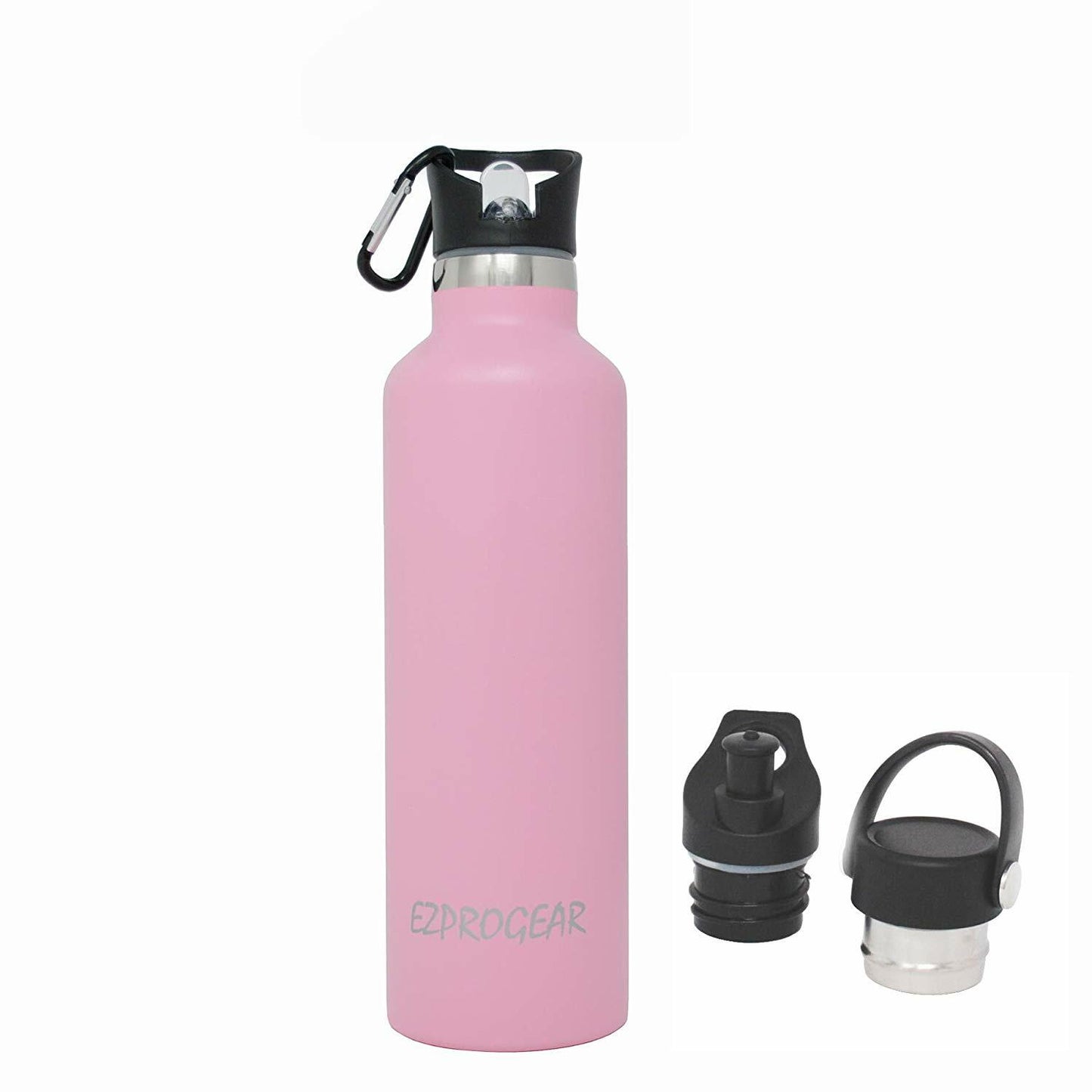 Stainless Steel Vacuum Insulated Double Wall Water Bottle W/3 Lid, Straws, Clip