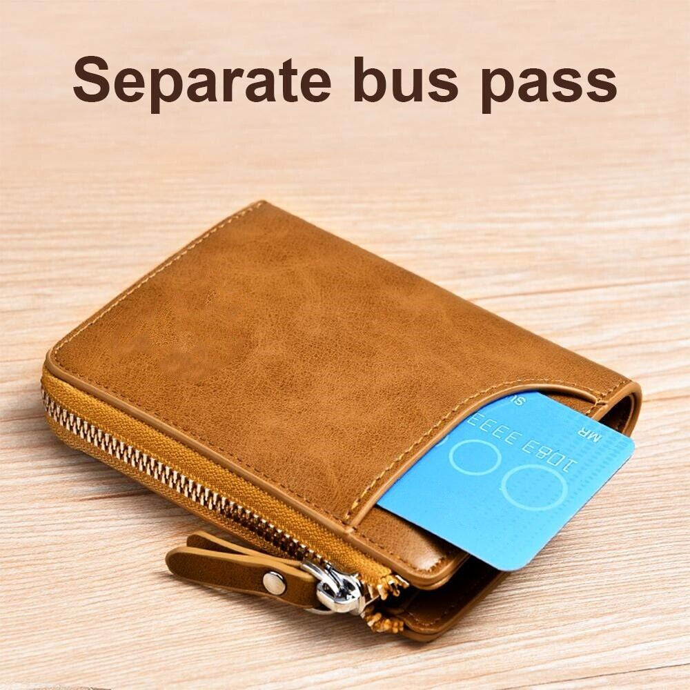 Men’s Wallet RFID Blocking – Leather Credit Card & ID Holder, Waterproof Zipper Purse, Slim & Stylish Design for Secure Everyday Carry!