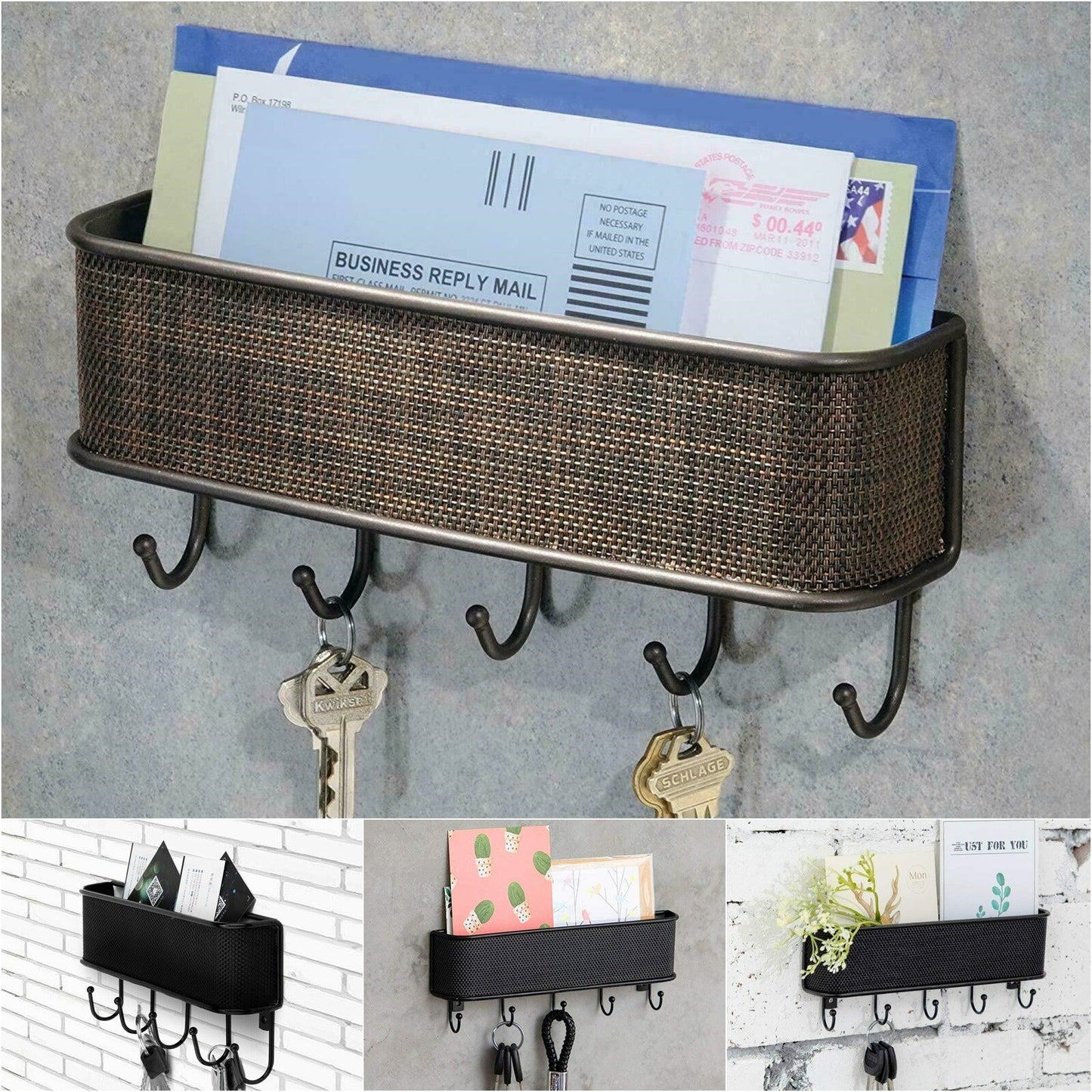 Wall Mount Key Holder Mail Holder Wooden Rack Mail Sorter Organizer Home Decor