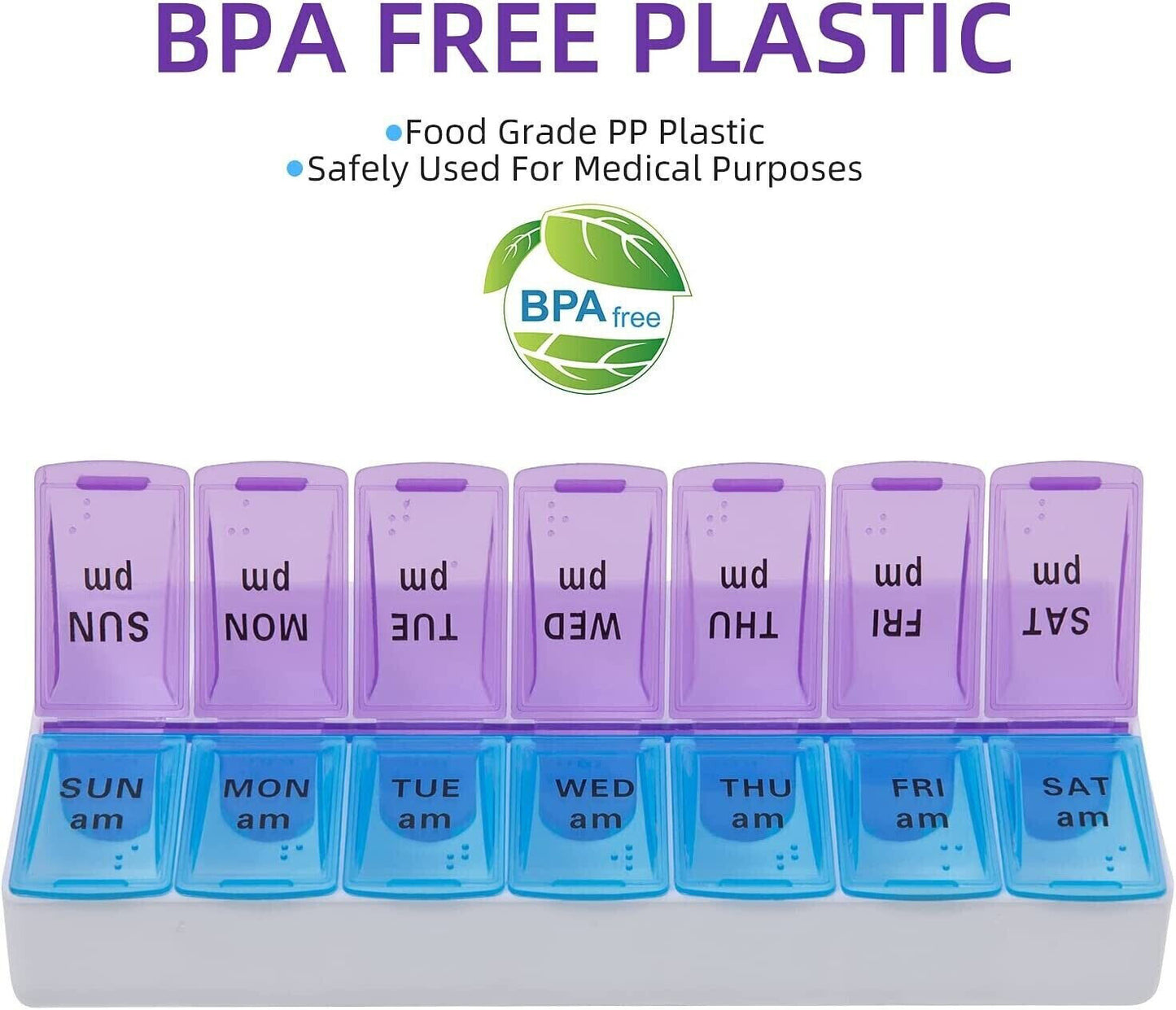 Weekly Pill Box Organizer Twice a Day 7 Day AMPM Organizer Case Medicine 2 Pack
