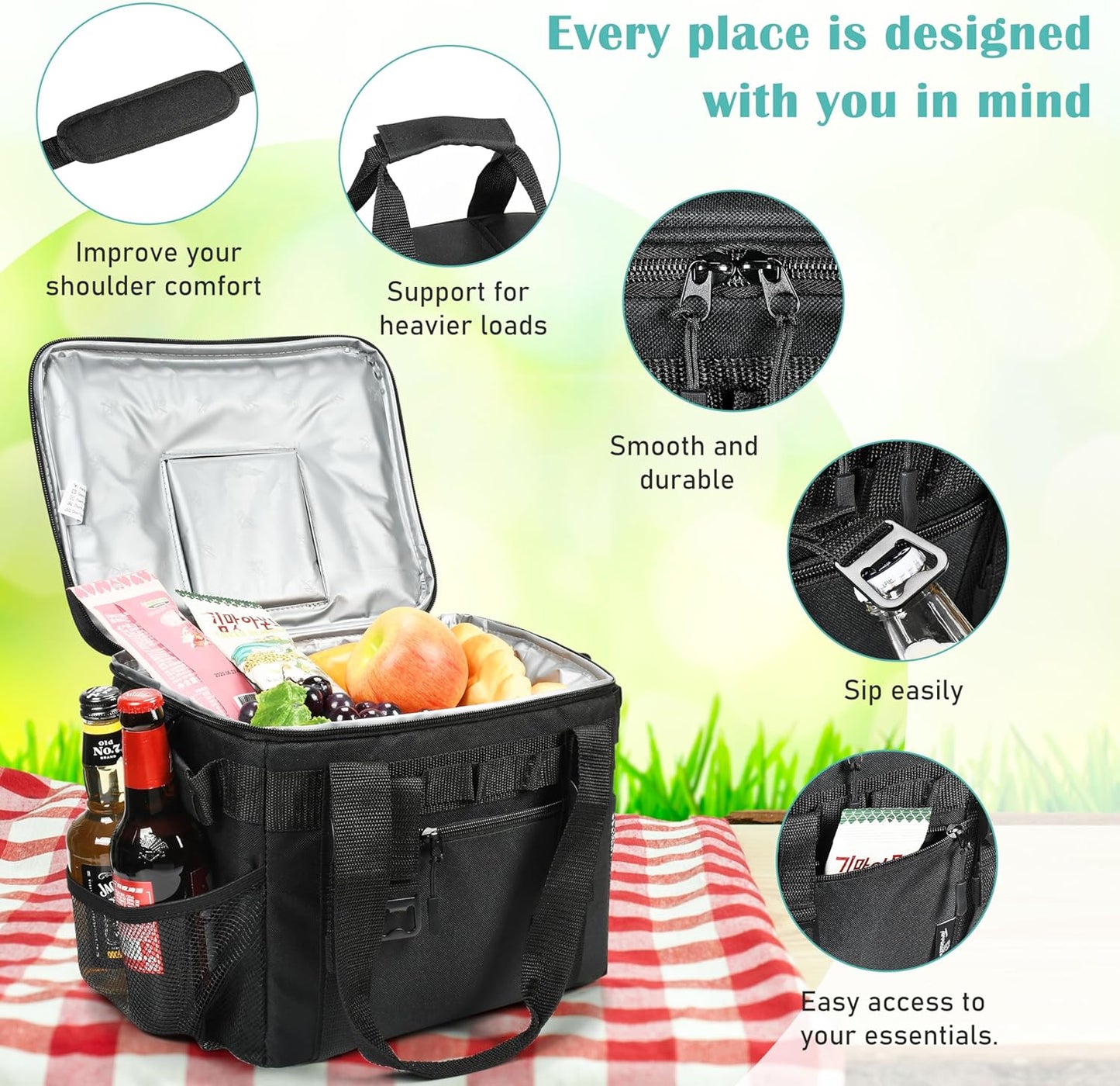 Tirrinia Large Insulated Cooler Bag - Outdoor Leakproof Cooler Tote for Men