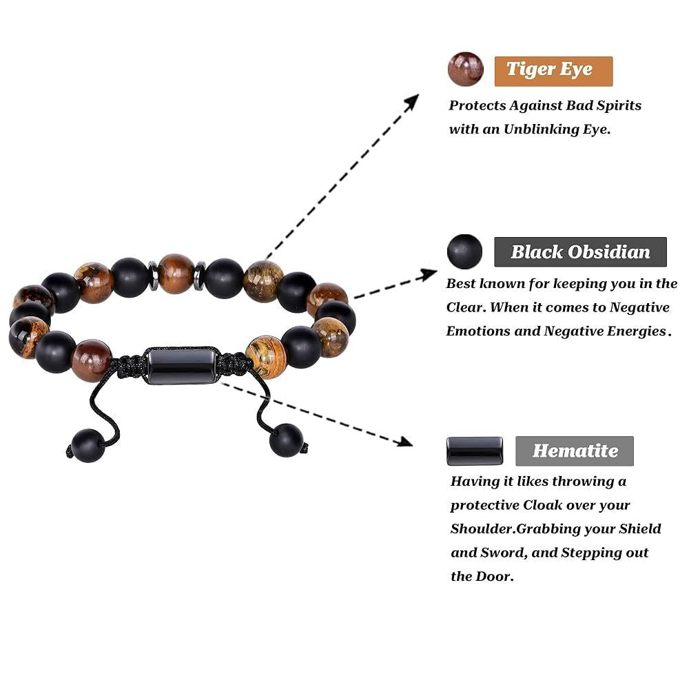 Triple Protection Bracelet Hematite, Black Obsidian, Tiger Eye, 8Mm Beads