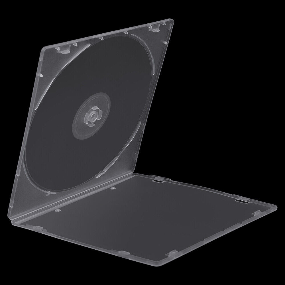 100 Pack Clear Slim CD/DVD Cases – Durable Poly Plastic Storage Box, Lightweight & Shatterproof for Disc Organization, Media Protection & Travel