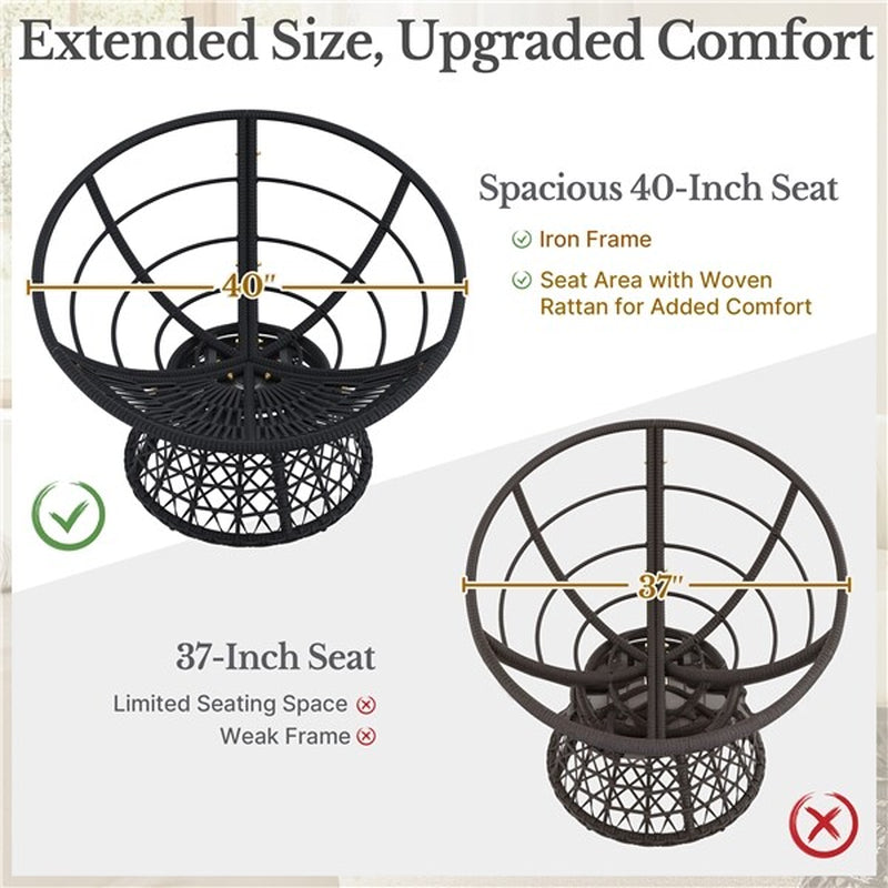 360° Ergonomic Swivel Wicker Papasan Chair with Thick Tufted Cushions for Garden