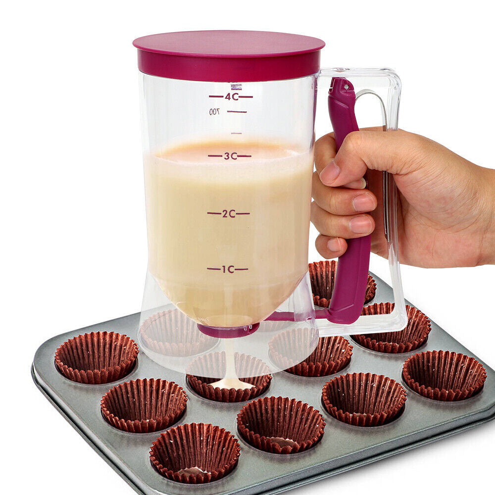900ML Pancake Batter Dispenser | Easy Pour Measuring Cup for Muffins, Waffles & Cakes No Mess, Precision Control | Kitchen Must-Have Plastic Bakeware
