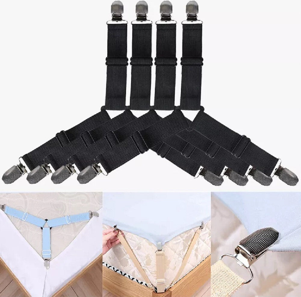 4-Pack Bed Sheet Holder Straps – Adjustable Fitted Sheet Clips & Corner Grippers