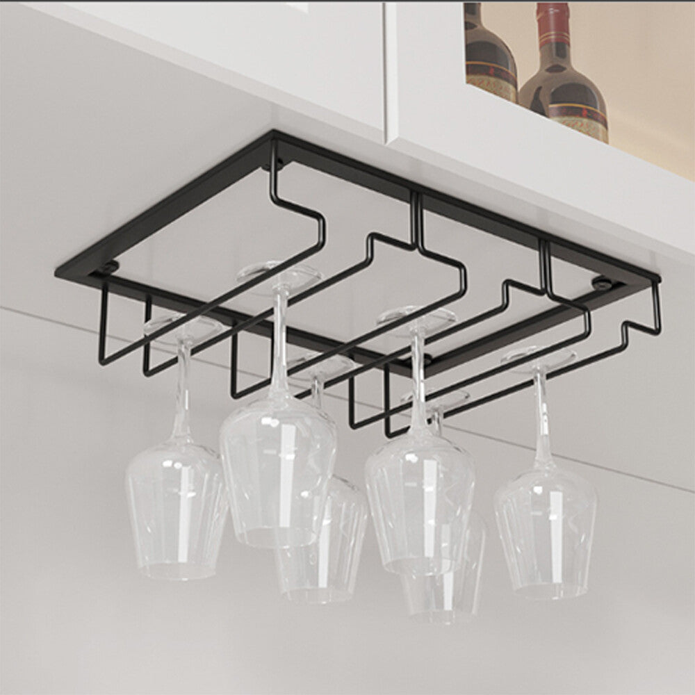 Wine Glass Rack under Cabinet Stemware Wine Cup Glass Holder 3 Rows- Black