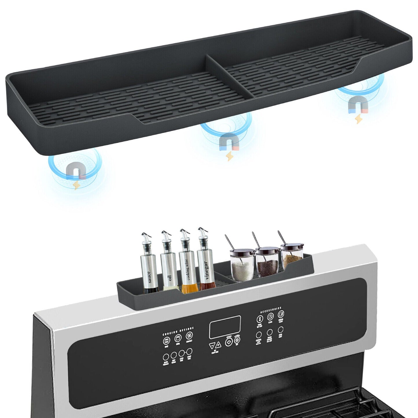 π₯ Magnetic Stove Top Shelf - Space-Saving Silicone Spice Rack, Easy to Clean, Fits Most Stoves, Non-Slip Storage Organizer for Kitchen Countertops π₯
