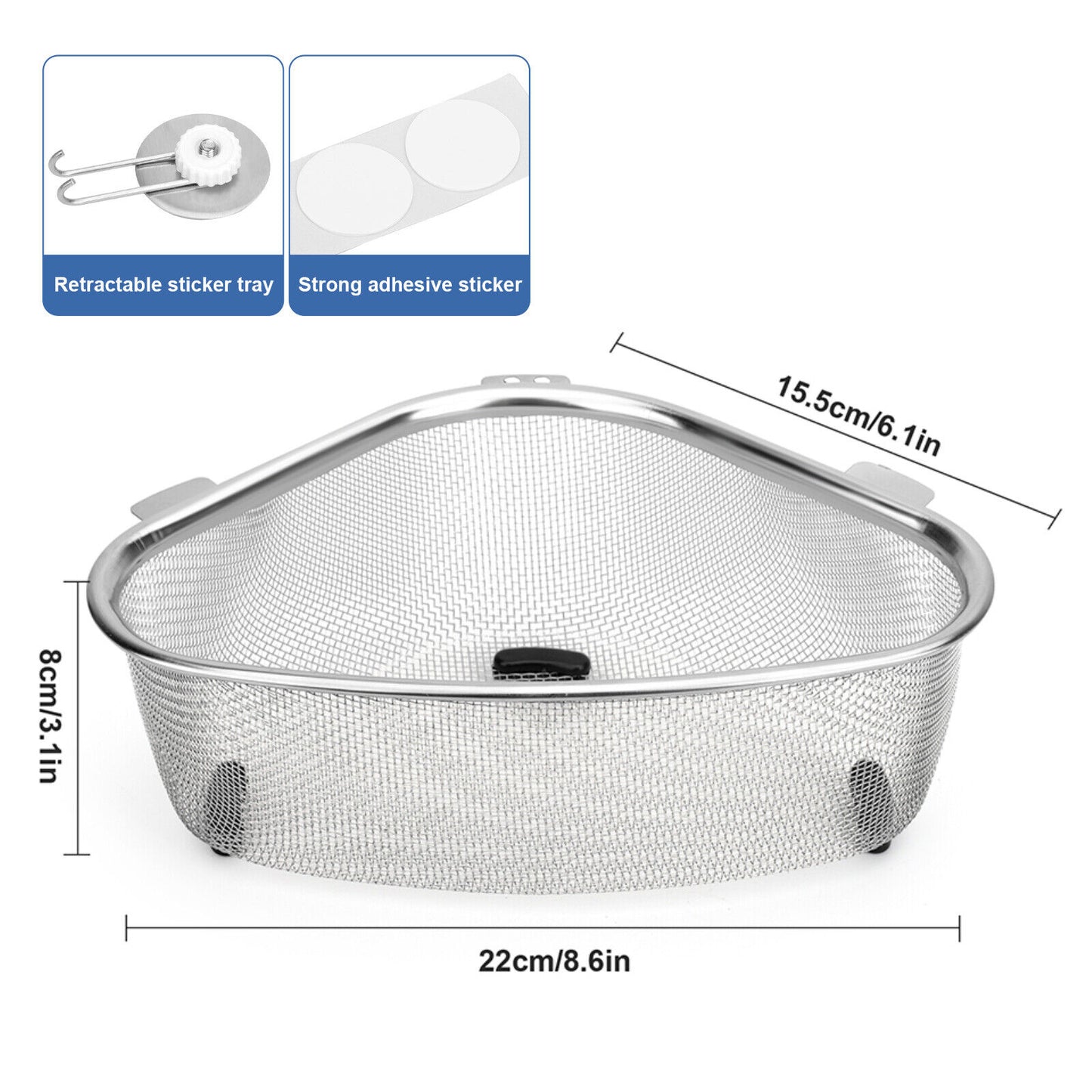Stainless Steel Sink Strainer Basket – Triangle Drain Rack, Kitchen Food Filter | Easy Clean, Prevent Clogs, TikTok Kitchen Hack for Mess-Free Cooking