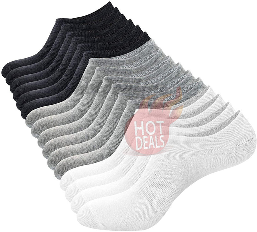 3/6/12 Pairs Men No-Show Socks Low Cut Black/White/Gr