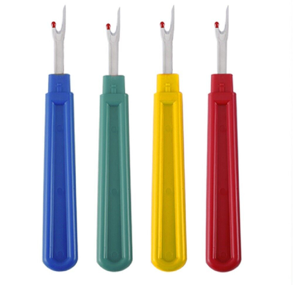 4PC Seam Ripper Tool Set – Sharp Sewing Stitch Remover for Quilting, Embroidery, Hemming, Buttonholes – Ergonomic Grip, Safety Cap, Precision Blade