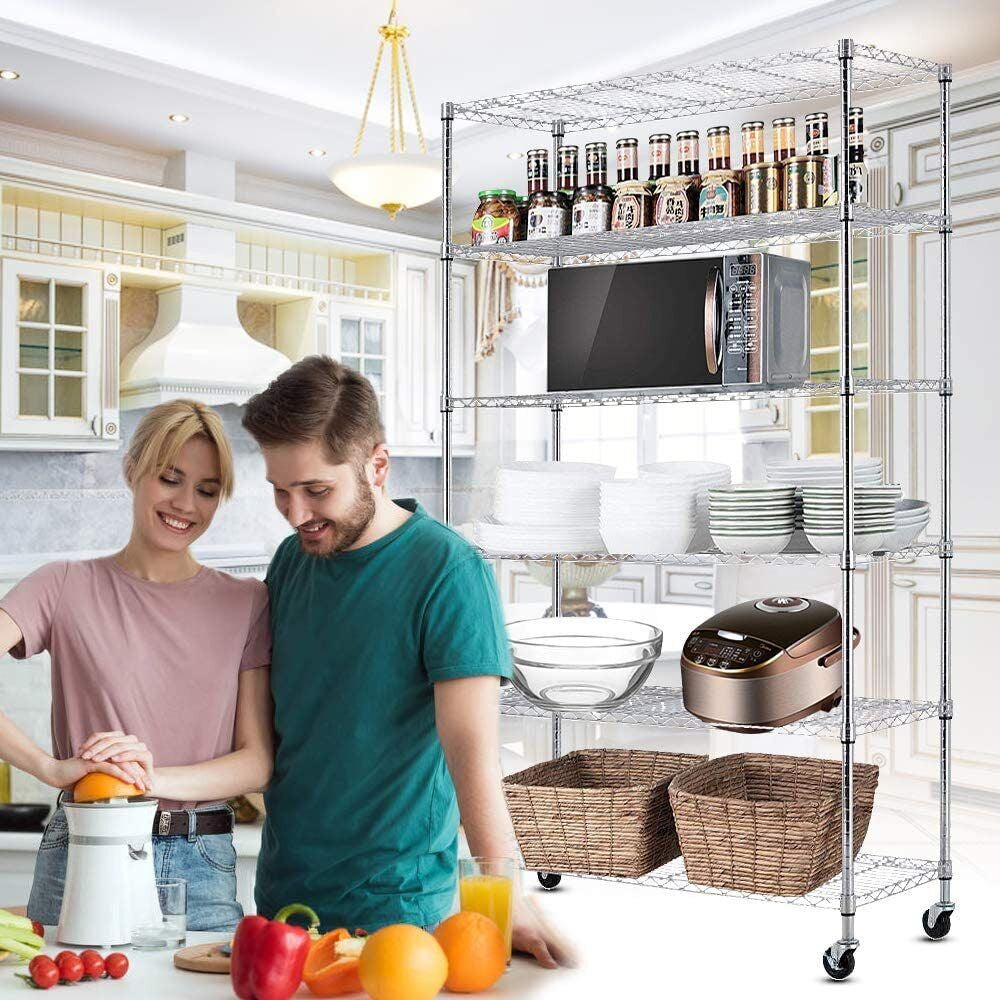 Wire Shelving Unit - Heavy-Duty Storage Shelves, Adjustable Metal Rack for Garage, Kitchen, Closet - 48"x18"x78", 500lb Capacity, Easy Assembly