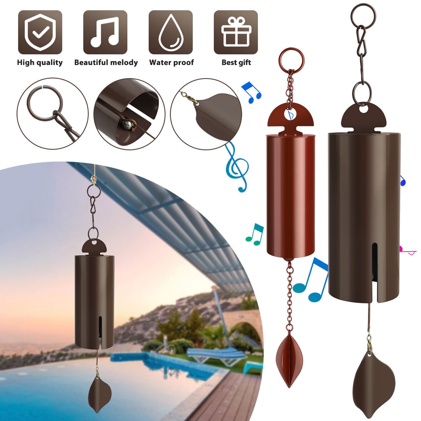 Outdoor Serenity – Heroic Metal Wind Chimes with Deep Resonance Bell | Calming Sound for Gardens, Patios & Homes | TikTok Relaxation Decor
