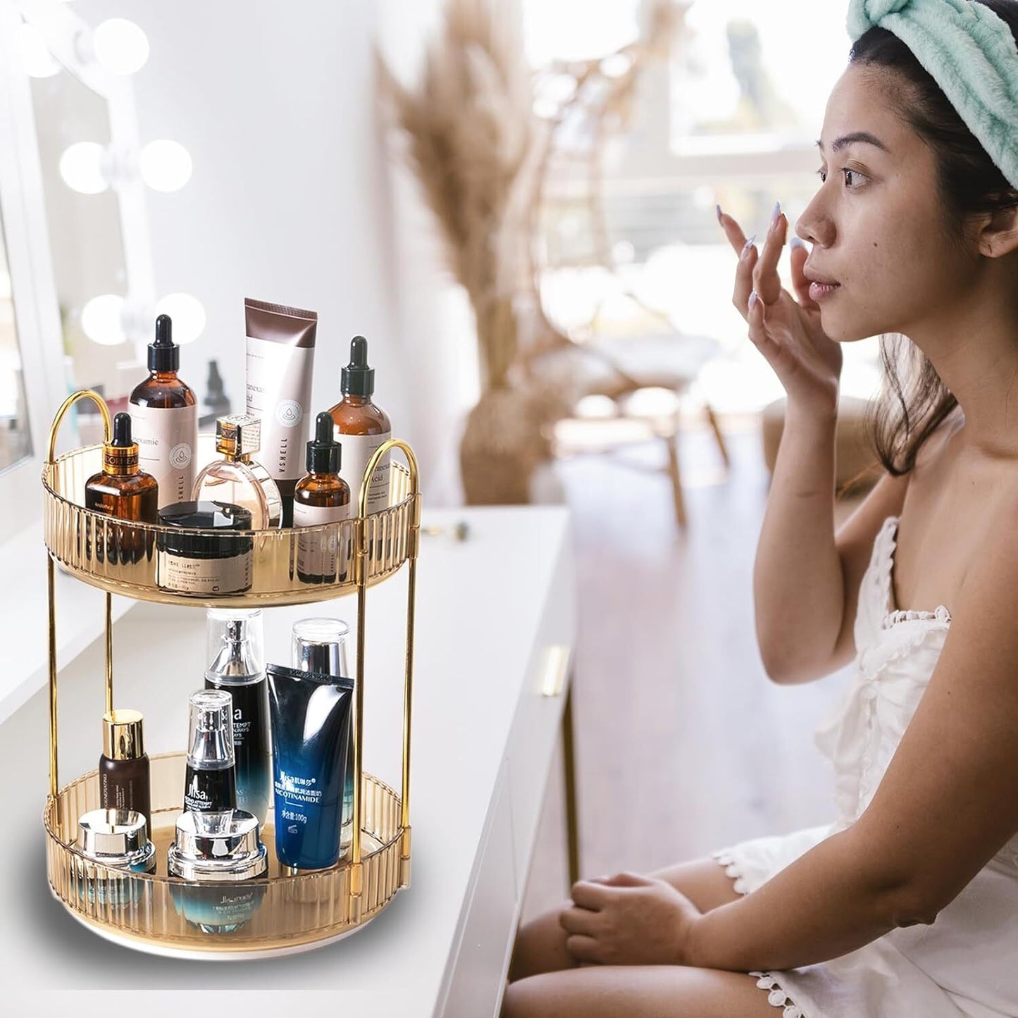 360 Rotating Makeup Cosmetic Organizer Lazy Susan Rack Cosmetic Carousel Storage