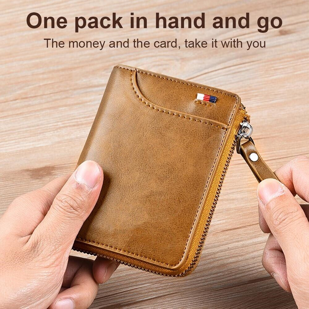 Men’s Wallet RFID Blocking – Leather Credit Card & ID Holder, Waterproof Zipper Purse, Slim & Stylish Design for Secure Everyday Carry!