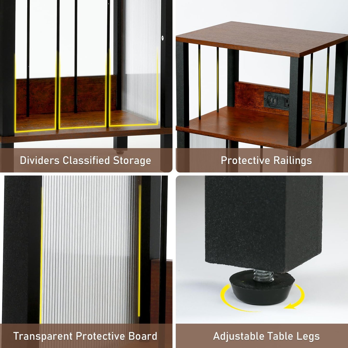 Record Player Stand with Charging Station, 3 Tier End Table with Vinyl Record...