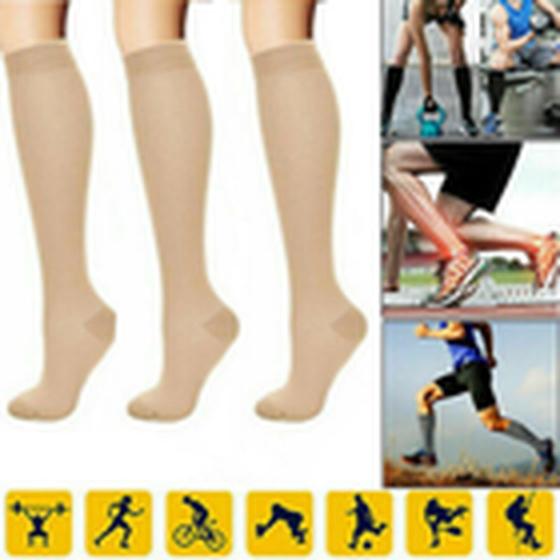 6 Pairs Support Socks Firm Compression Hose Opaque Knee High Wide Calf Stockings