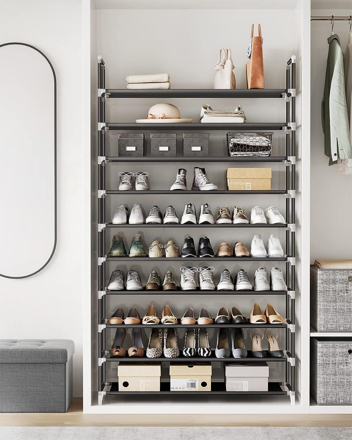 10-Tier Shoe Rack Organizer | Holds Up to 50 Pairs | Space-Saving Standing Shoe Shelf for Closet, Entryway, or Bedroom | Sturdy Home Storage Solution