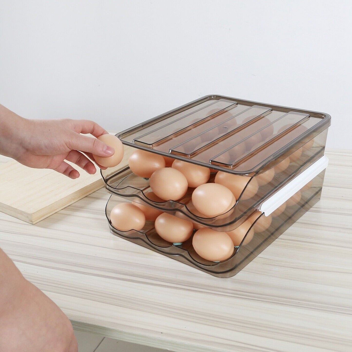 2-Layer Automatic Rolling Egg Holder Storage Box for Fridge Egg Container Tray