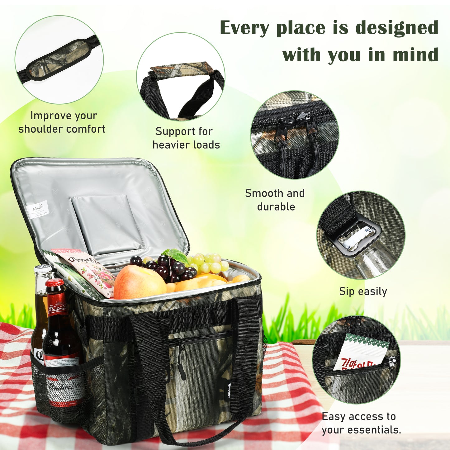 Tirrinia Large Insulated Cooler Bag - Outdoor Leakproof Cooler Tote for Men