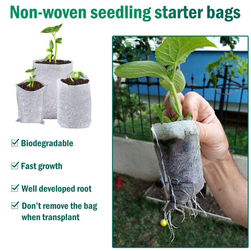 200/400X Plant Grow Nursery Bag Biodegradable Non-Woven Fabric Seed Starters Pot