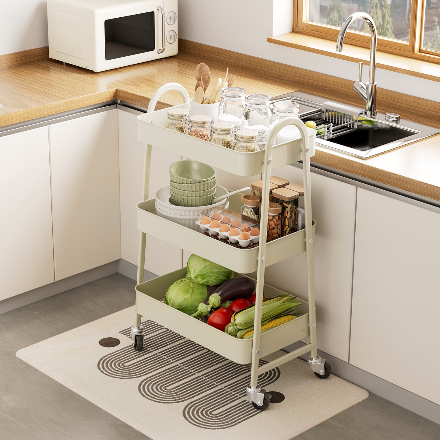 3-Tier Small Rolling Metal Storage Organizer Mobile Utility Cart Kitchen Cart