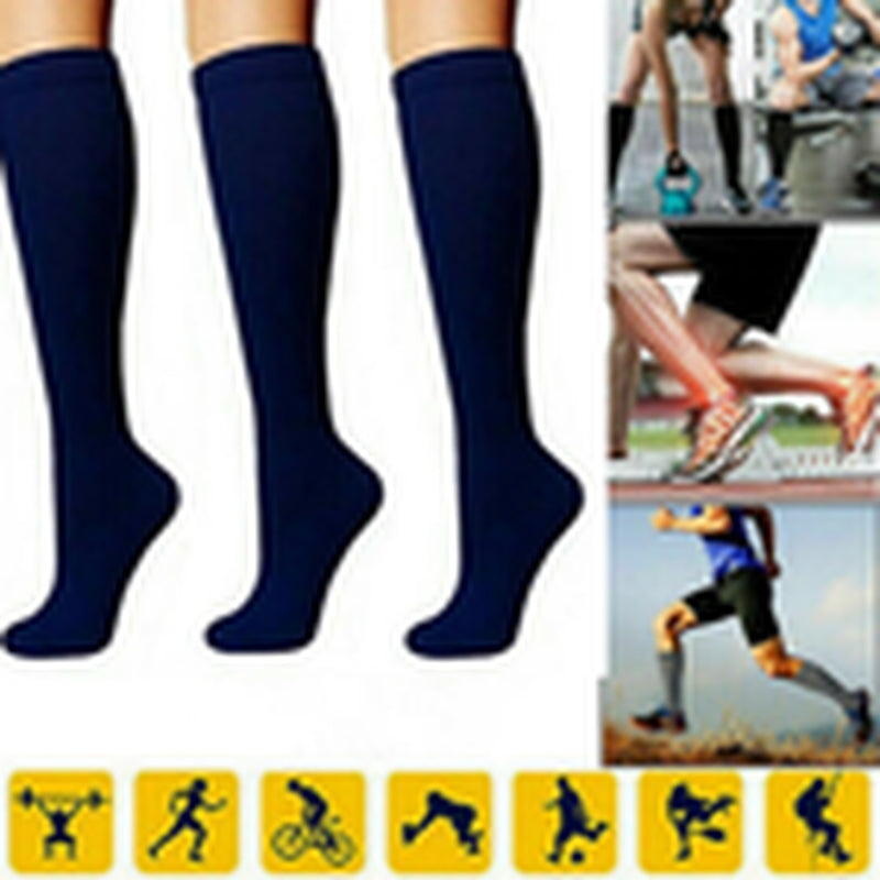 6 Pairs Support Socks Firm Compression Hose Opaque Knee High Wide Calf Stockings