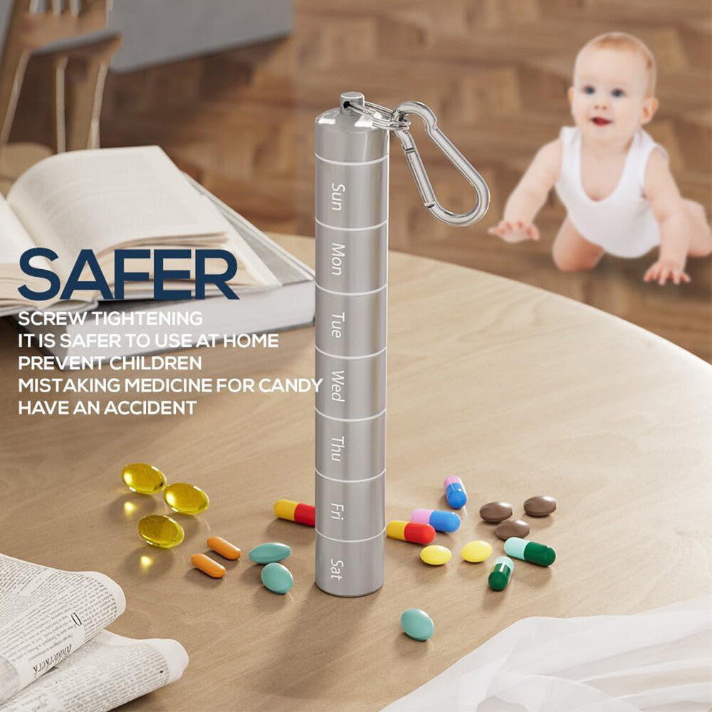 7 Day Travel Pill Organizer Weekly Metal Case Portable Box Container Waterproof