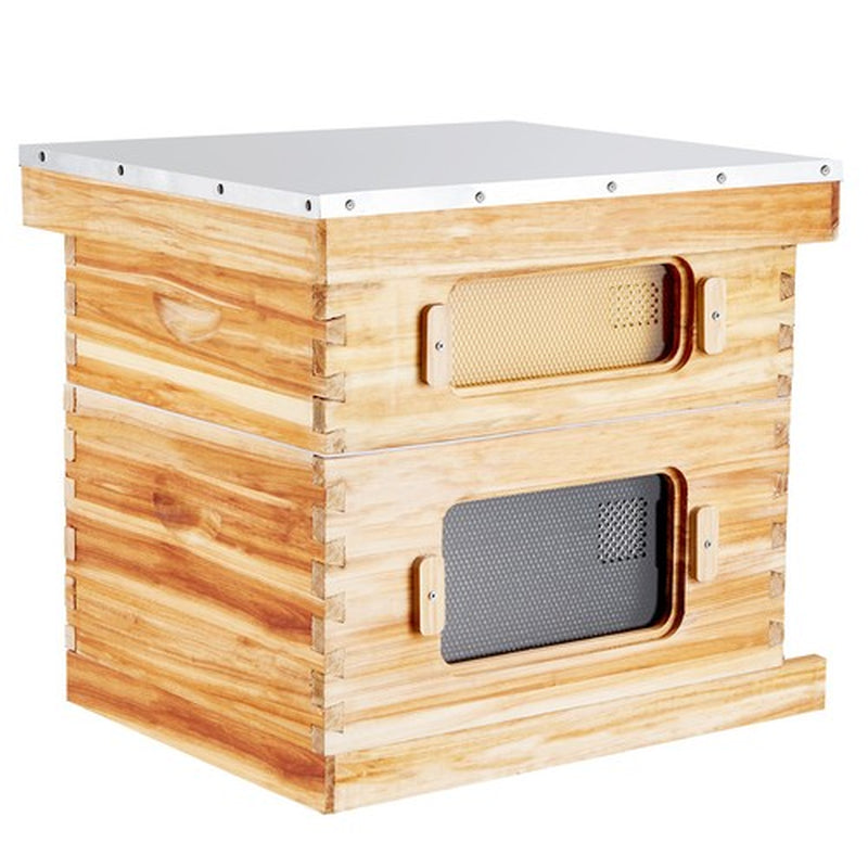 Langstroth Bee Hive Starter Kit, Beekeeping Hive with Transparent Bee Windows & Beeswax Coated Cedar Wood β 20 Frame Durable Outdoor Bee Box
