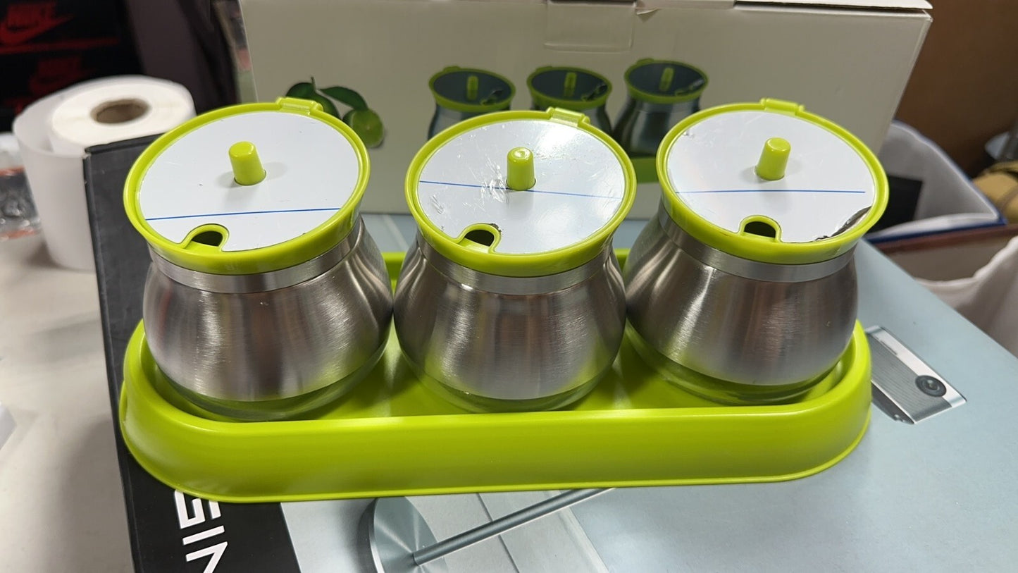 Seasoning Box with Lid, Spice Box Stainless Steel Glass Seasoning Jar Creative