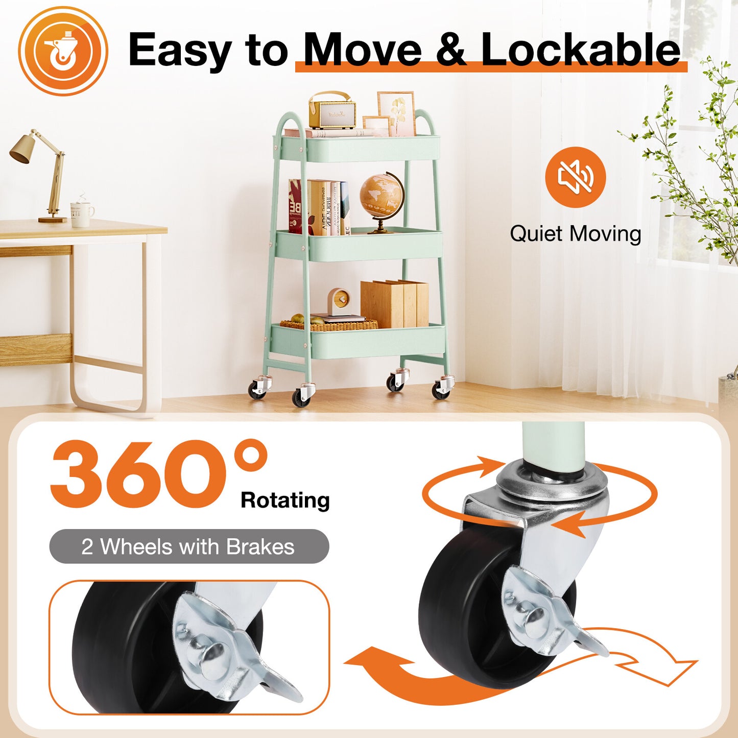 3-Tier Small Rolling Metal Storage Organizer Mobile Utility Cart Kitchen Cart