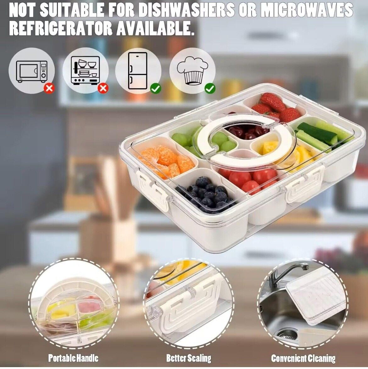veggie tray, Snack Container with Removable Cups – Portable, Airtight & Stackable for Snacks, Charcuterie, Fruits, Meal Prep & Pantry Organization