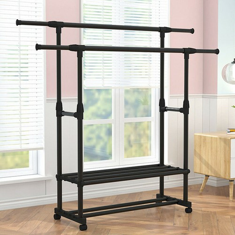 Heavy Duty Clothing Garment Rack Rolling Clothes Organizer Double Rails Hanging
