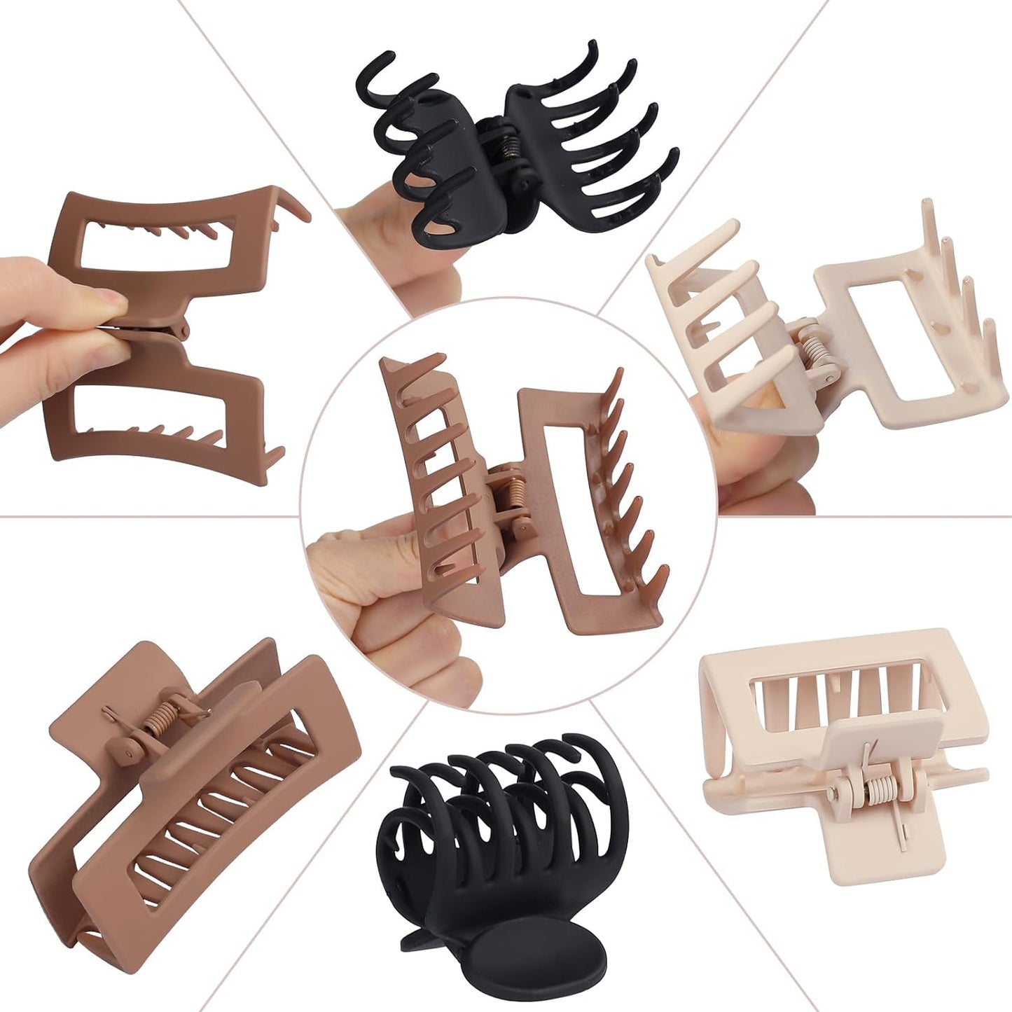 9 Pcs Medium Claw Hair Clips Set for Women, 3 Styles, Rectangle & Square, Brown