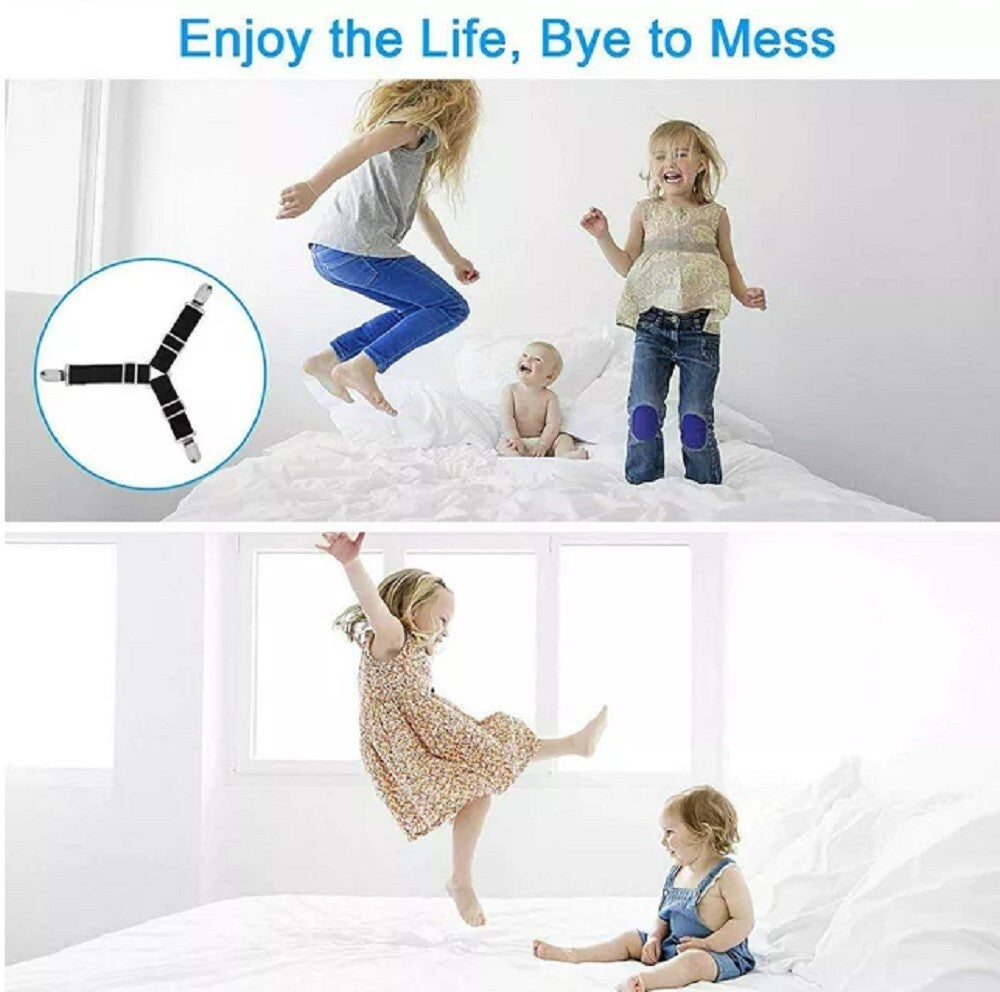 4-Pack Bed Sheet Holder Straps – Adjustable Fitted Sheet Clips & Corner Grippers