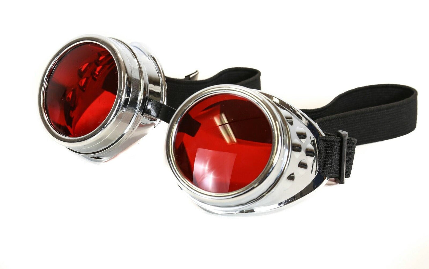 steampunk goggles, Red Lens Goggles - Victorian Cyberpunk Welding Glasses, Gothic Cosplay, 3X Lens (Red, Black, Clear)