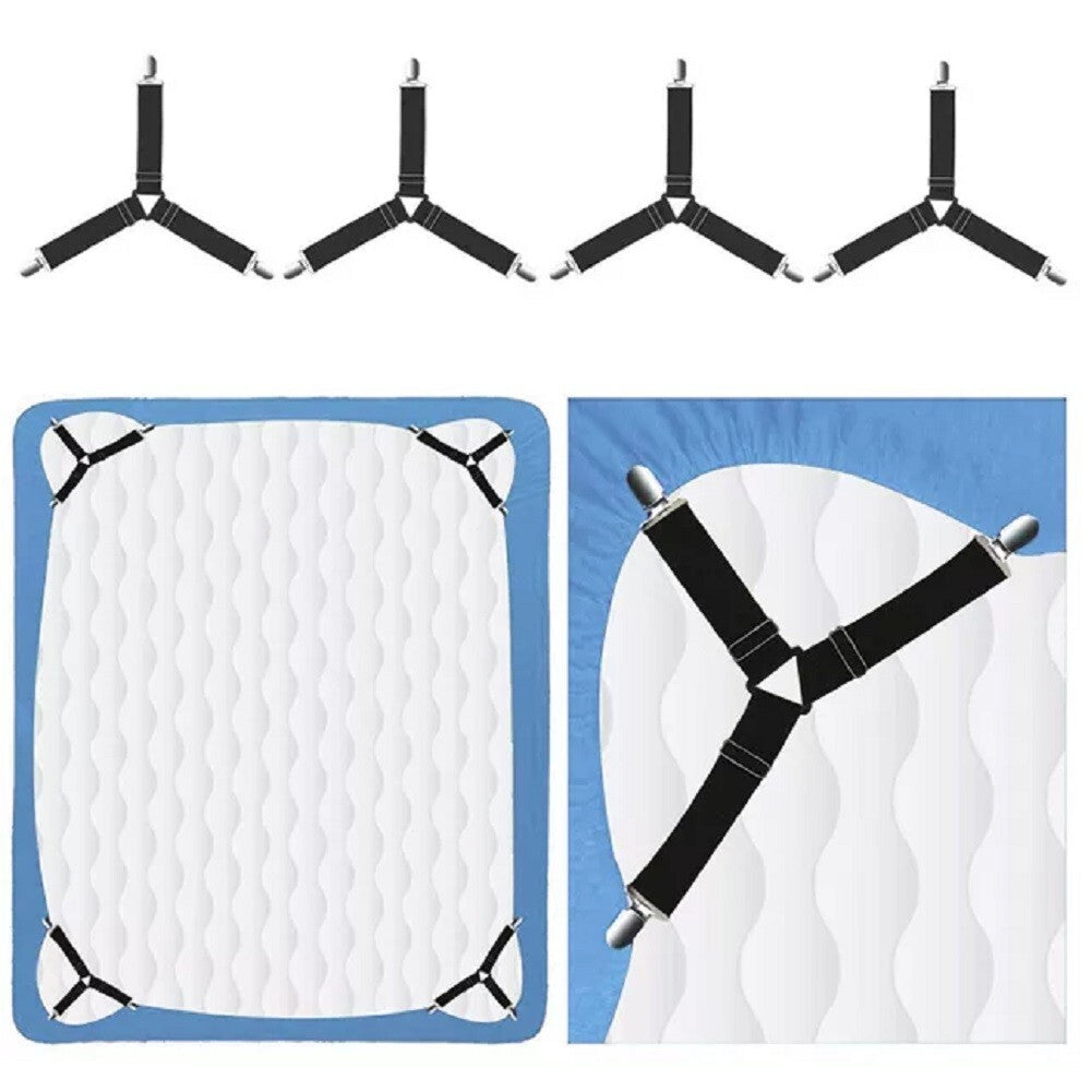 4-Pack Bed Sheet Holder Straps – Adjustable Fitted Sheet Clips & Corner Grippers