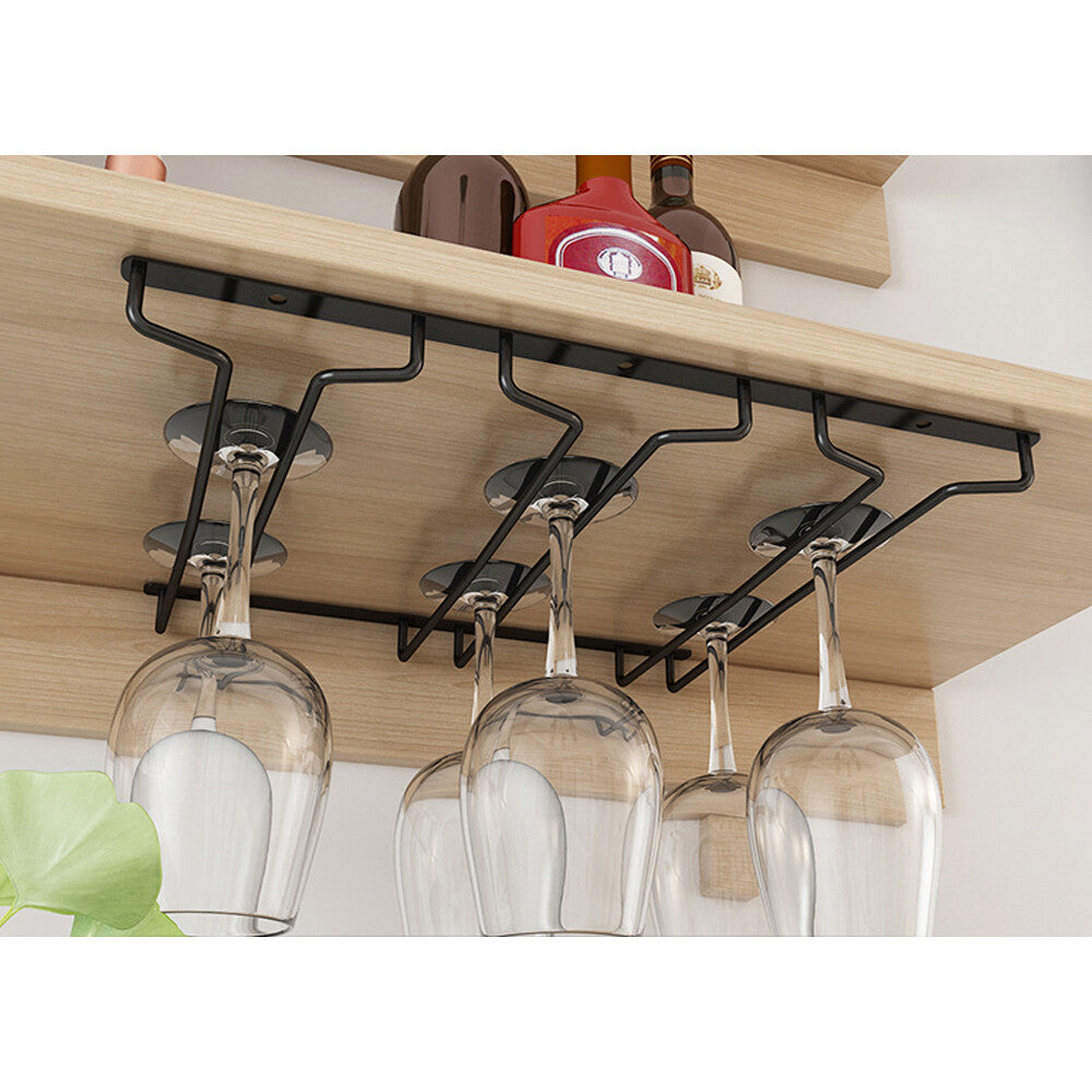 Wine Glass Rack under Cabinet Stemware Wine Cup Glass Holder 3 Rows- Black