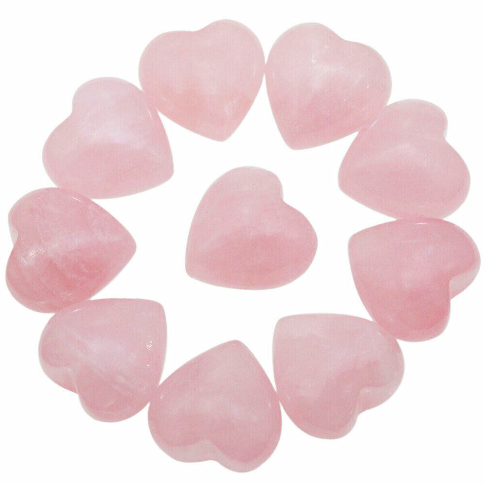 10PCS Rose Quartz Heart Healing Stones – Natural Pink Crystal Palm Worry Stones for Meditation, Chakra Balancing, Emotional Healing & Spiritual Gifts