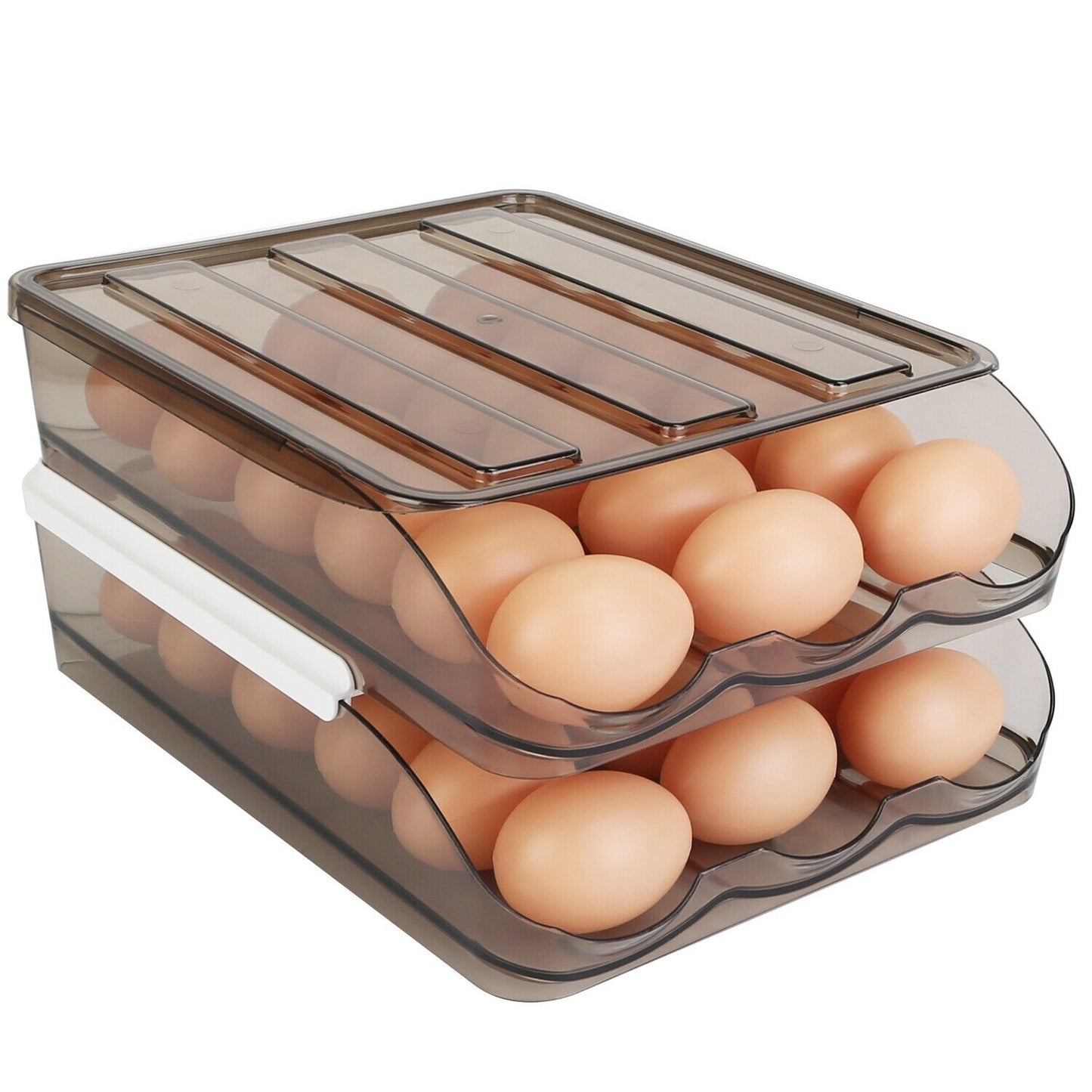 2-Layer Automatic Rolling Egg Holder Storage Box for Fridge Egg Container Tray
