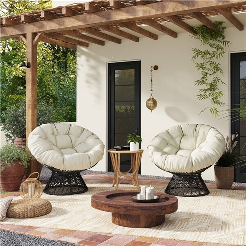 360° Ergonomic Swivel Wicker Papasan Chair with Thick Tufted Cushions for Garden