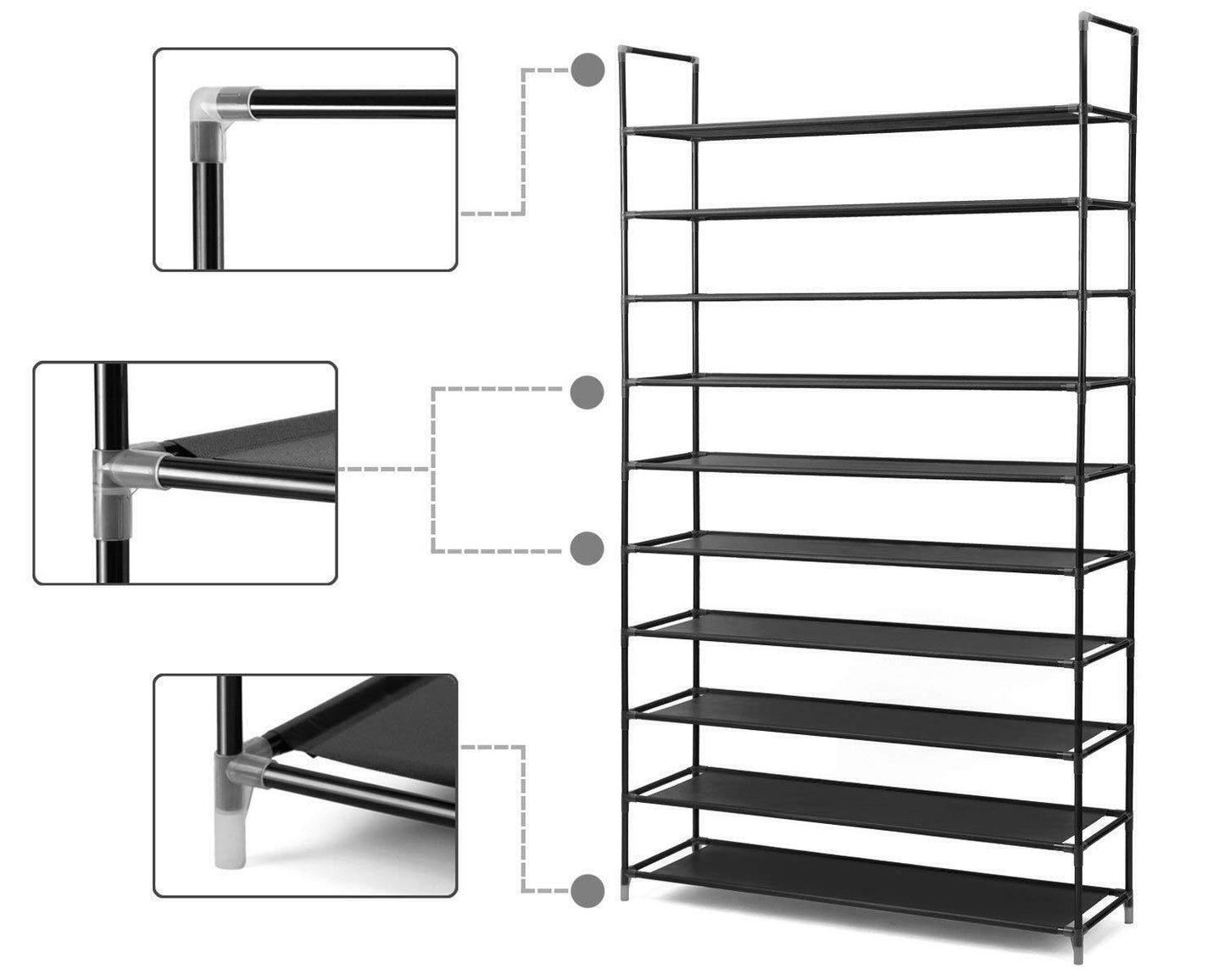 10-Tier Shoe Rack Organizer | Holds Up to 50 Pairs | Space-Saving Standing Shoe Shelf for Closet, Entryway, or Bedroom | Sturdy Home Storage Solution